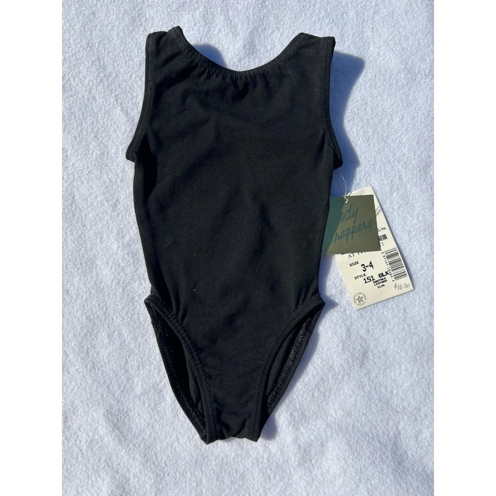 Body Wrappers Kids Black Boatneck Leotard Performance Dance Ballet 3-4